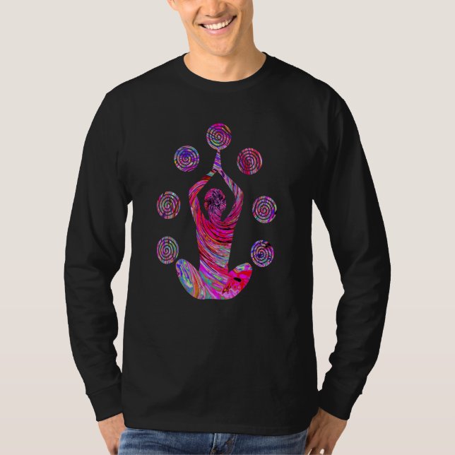 T-shirt Yoga Meditation Pose with Spirals in Red and Pink (Devant)