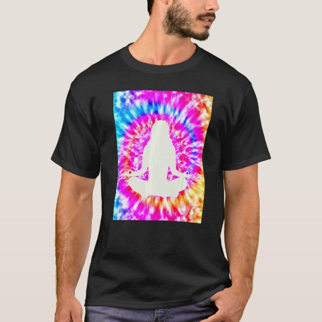 T-shirt Yoga Namaste Moon Cravate Die Bouddha Pose Fleurs (Devant)