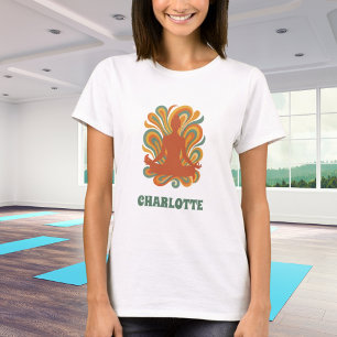 T-shirt Yoga pose tourbillons rétro vert orange nom