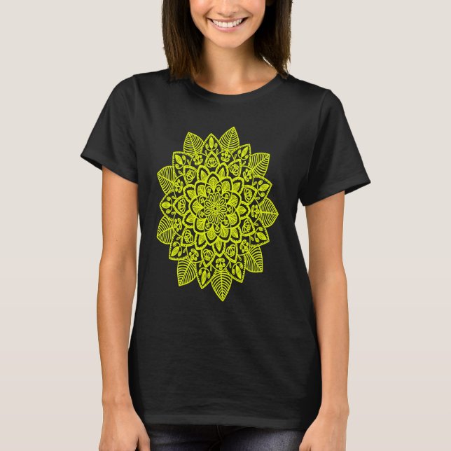 T-shirt Yoga Workout Yellow Flower Mandala  for Mandala (Devant)