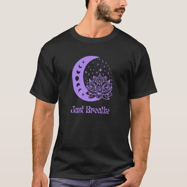 T-shirt Yogi Purple Moon Phase Yoga Meditation Just Breath (Devant)