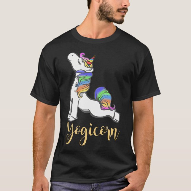 T-shirt Yogicorn Cute Magique Unicorn Yoga Entraînement Gy (Devant)
