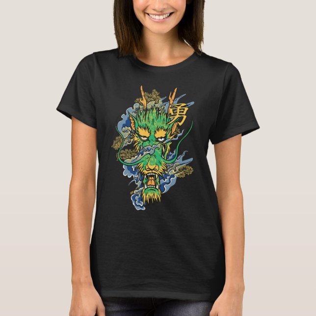T-shirt Yokai puissant esprit de dragon vert (Devant)
