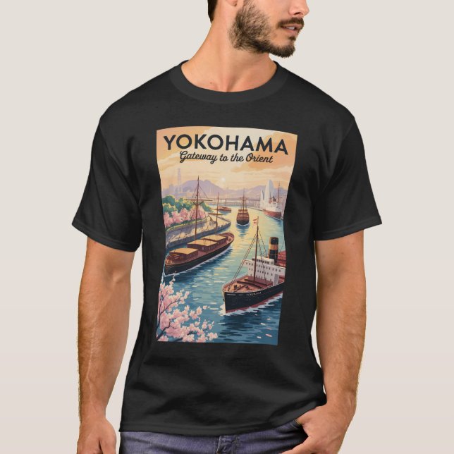 T-shirt Yokohama Japan Illustration Travel Art Vintage (Devant)