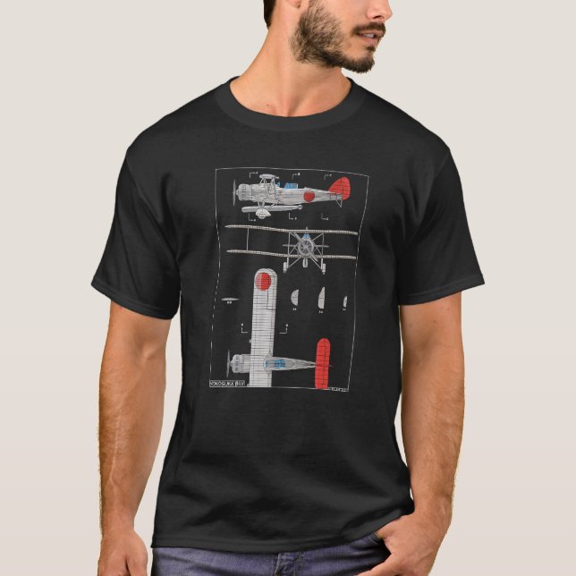 T-shirt Yokosuka B4Y Japanese WW2 Biplane Diagram Premium (Devant)