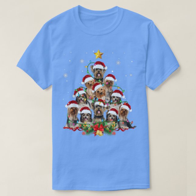 T-shirt Yorkie Arbre de Noël Lumières Santa Chapie Noël Yo (Design devant)