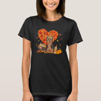 T-shirt Yorkie Autumn Tree Fall Leaves Pumpkin Dog