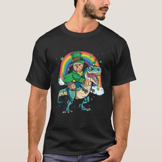 T-shirt Yorkie Beer Dino Rex Horn Rainbow Dog (Devant)