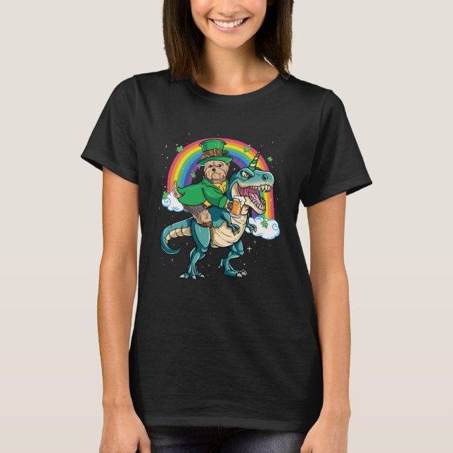 T-shirt Yorkie Beer Dino Rex Horn Rainbow Dog (Devant)