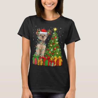 T-shirt Yorkie Chien Éclairage Xmas Arbre Santa Hat Yorkie