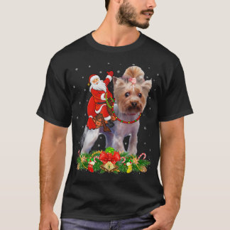 T-shirt Yorkie Chien Xmas drôle Père Noël équitation Yorki