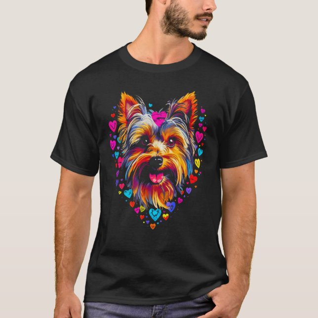 T-shirt Yorkie Chien Yorkshire Terrier Rose Rouge Coeur am (Devant)