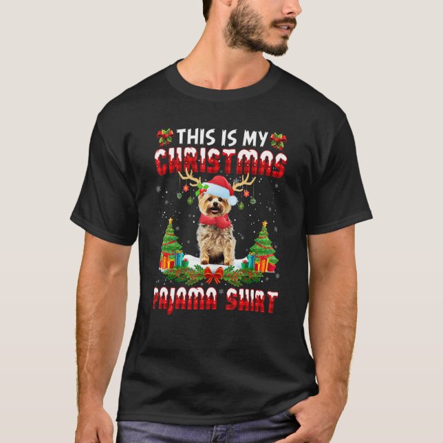 T-shirt Yorkie Christmas Pajama Santa Hat Yorkie Xmas Ligh (Devant)