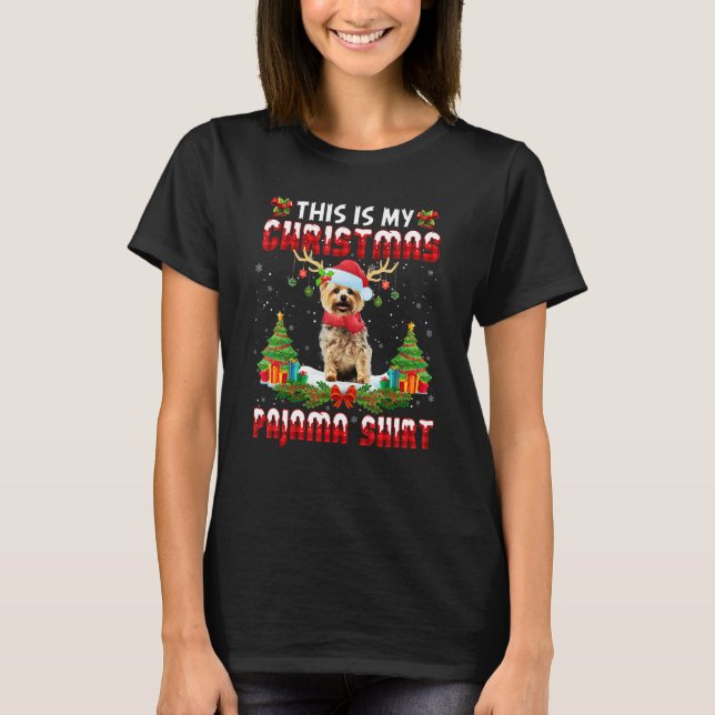 T-shirt Yorkie Christmas Pajama Santa Hat Yorkie Xmas Ligh (Devant)