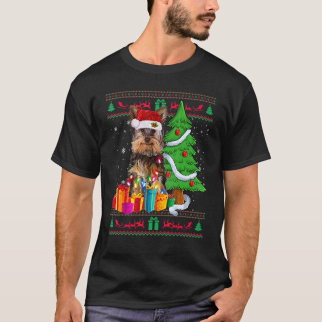 T-shirt Yorkie Christmas Sweater Yorkie Christmas Tree Lig (Devant)