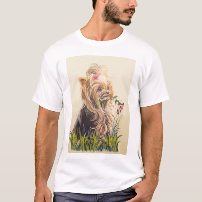 T-shirt "Yorkie dans le jardin " (Devant)