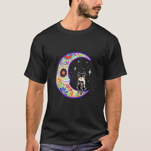 T-shirt Yorkie Dia De Los Muertos Skeleton Sugar Skeleton (Devant)