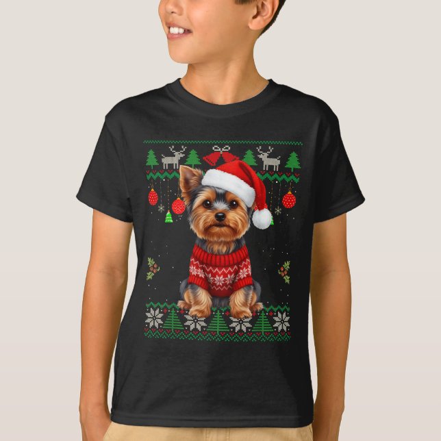 T-shirt Yorkie Dog Christmas Wearing Ugly Christmas Sweate (Devant)