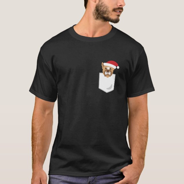T-shirt Yorkie Dog Santa Funny Christmas Pocket Longsleeve (Devant)