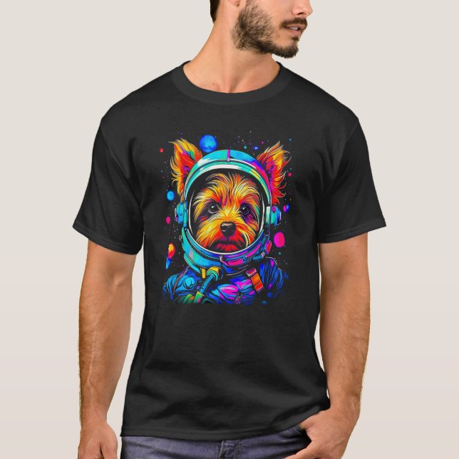 T-shirt Yorkie Dog Yorkshire Terrier Astronaut in Space (Devant)