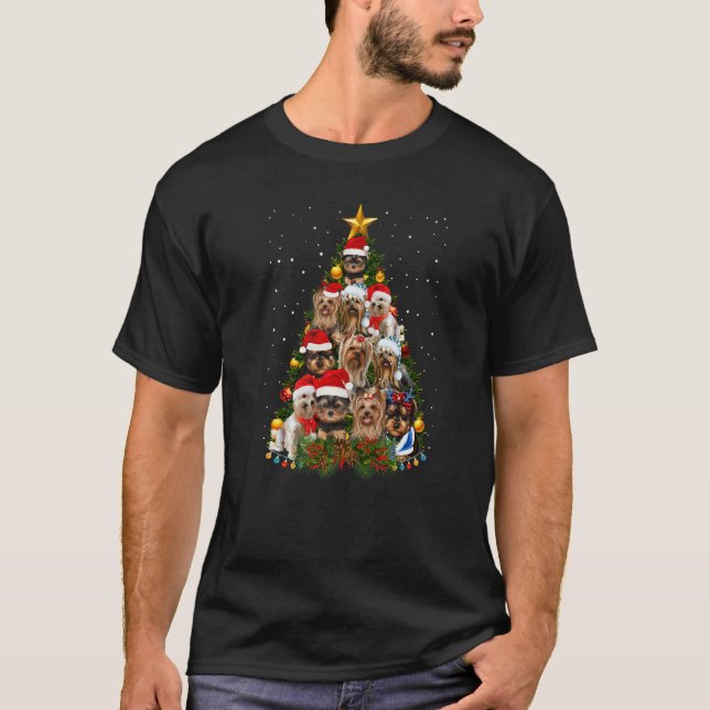 T-shirt Yorkie Dogs Tree Christmas Sweater Xmas Pet Animal (Devant)