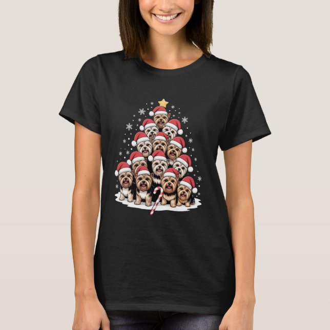 T-shirt Yorkie Dogs Tree Christmas Sweater Xmas Pet Animal (Devant)