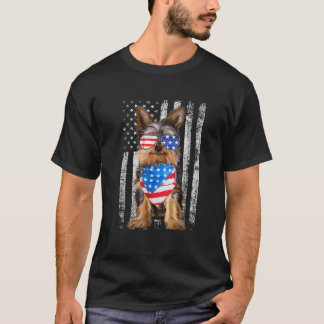 T-shirt Yorkie Drapeau Américain Lunettes de soleil Banada