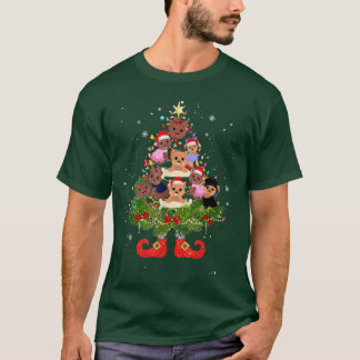 T-shirt Yorkie Feux d'arbre de Noël Funky Santa Hat Chien
