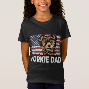 T-Shirt Yorkie Papa Avec Fière Drapeau Américain Amoureux