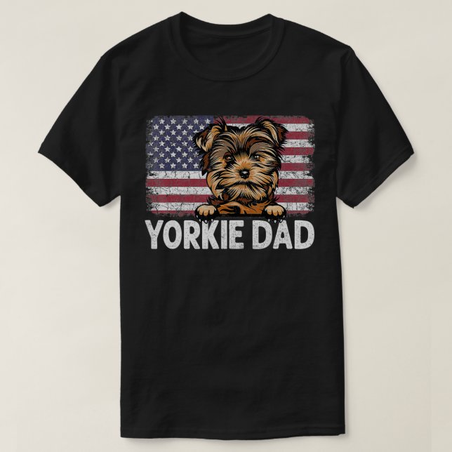 T-shirt Yorkie Papa Avec Fière Drapeau Américain Amoureux  (Design devant)