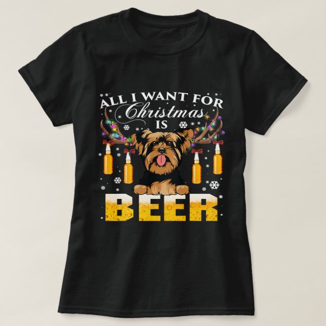 T-shirt Yorkie Reindeer Beer Christmas Xmas Ligh (Design devant)