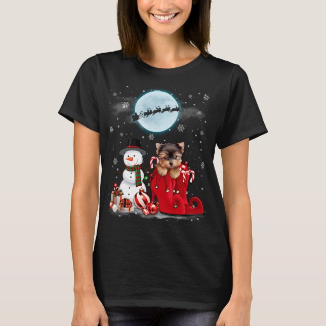 T-shirt Yorkie Terrier Santa Hat Snowman Boot Père Noël so (Devant)