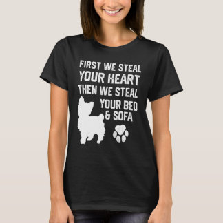 T-shirt Yorkie vole votre cœur vole votre lit et canapé
