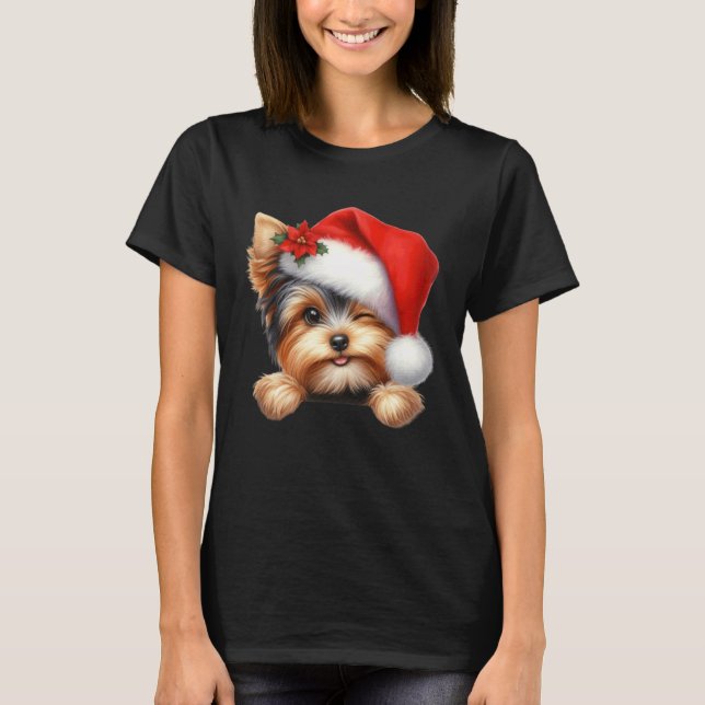T-shirt Yorkie Yorkshire Terrier Dog Christmas Santa Hat D (Devant)