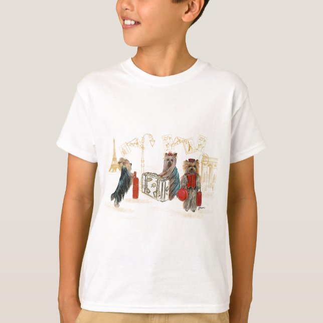 T-shirt Yorkies Voyager Paris Cadeaux pour la famille (Devant)