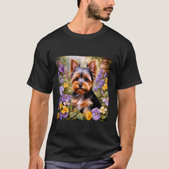 T-shirt Yorkshire Terrier Adorable Yorkie Flower Garden Do (Devant)