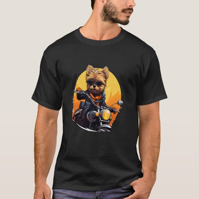 T-shirt Yorkshire Terrier biker à moto (Devant)