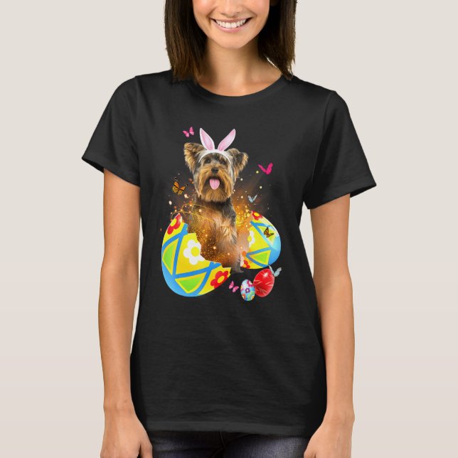 T-shirt Yorkshire Terrier Bunny OEufs d'oreille Chasse Pâq (Devant)