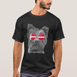 T-shirt Yorkshire Terrier Chien Danemark Drapeau Lunettes 