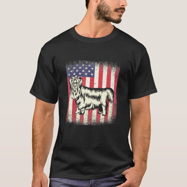 T-shirt Yorkshire Terrier Chien Drapeau américain Patrioti (Devant)