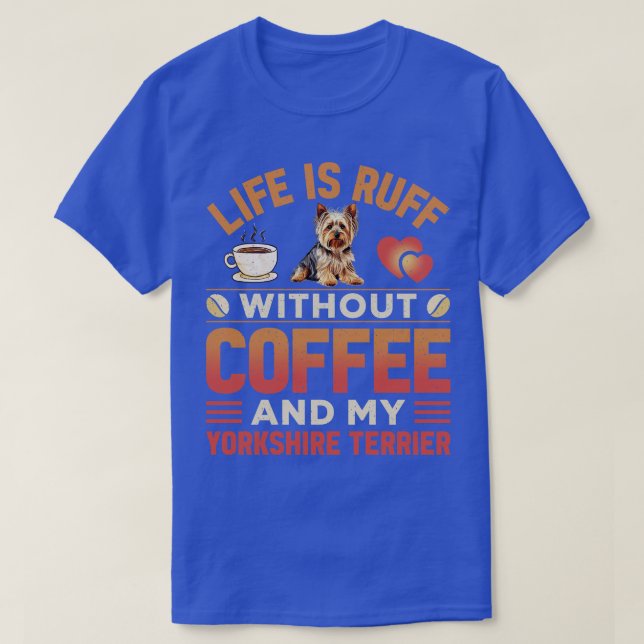 T-shirt Yorkshire Terrier Chien Et Café (Design devant)