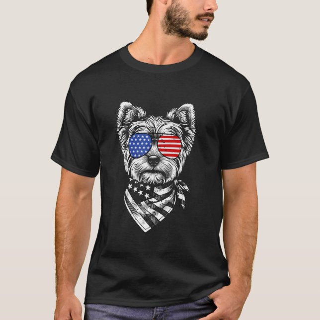 T-shirt Yorkshire Terrier Chien Patriotique 4 juillet Amér (Devant)