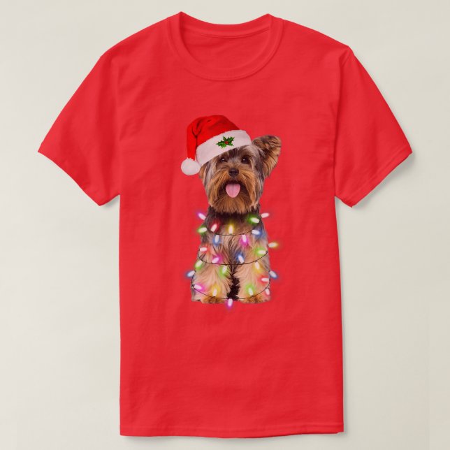 T-shirt Yorkshire Terrier chien Père Noël Christmas Tree L (Design devant)