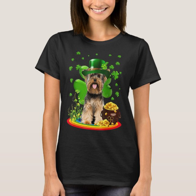 T-shirt Yorkshire Terrier Chien Shamrock Jour de la Saint  (Devant)