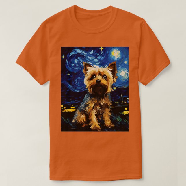T-shirt Yorkshire Terrier Chien Starry Night Van Gogh Art  (Design devant)