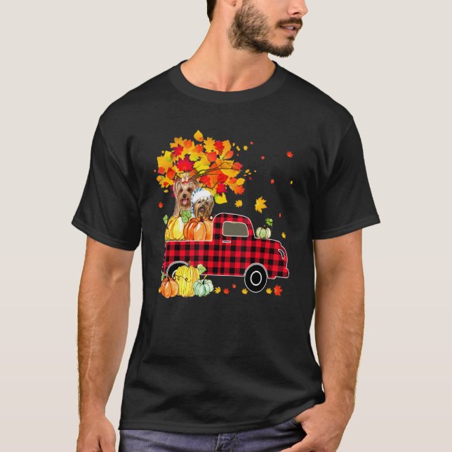 T-shirt Yorkshire Terrier Citrouille Camion Automne Leaf T (Devant)