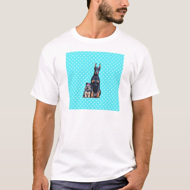T-shirt Yorkshire Terrier Doberman Pois bleus (Devant)