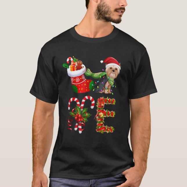 T-shirt Yorkshire Terrier Dog Christmas Light Dog Animal L (Devant)