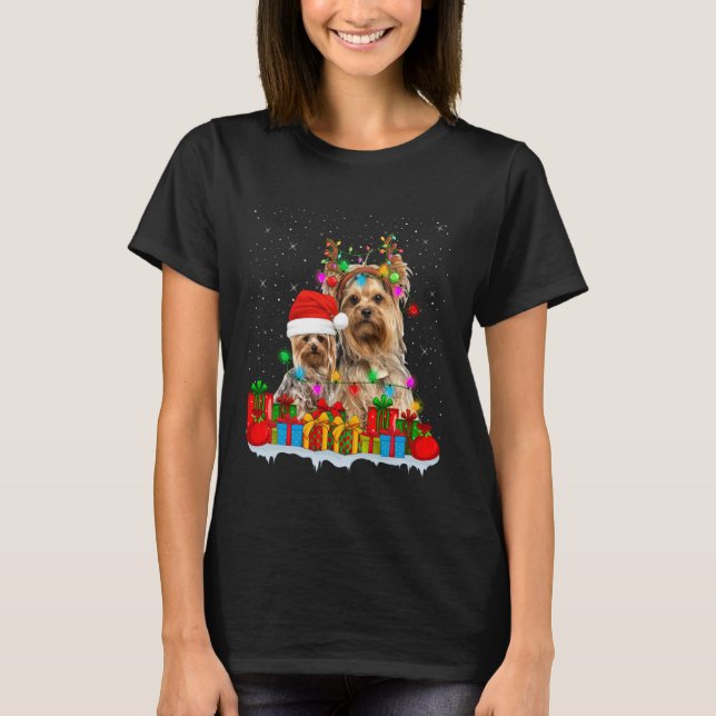 T-shirt Yorkshire Terrier Dog Christmas Lights Reindeer Sa (Devant)