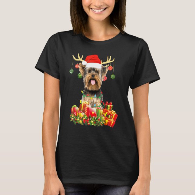 T-shirt Yorkshire Terrier Dog Reindeer Père Noël Christmas (Devant)